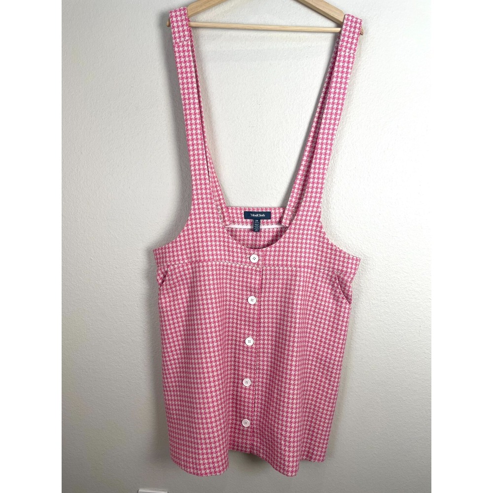 Modcloth Womens‎ Plus 2X Pink Houndstooth Button Skirt With Suspender